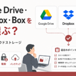 Google Drive・Dropbox・Boxを比較し、中小企業のクラウドストレージ選定ポイントを示したイメージ
