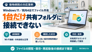 動物病院のWindows 11環境で、1台だけ共有フォルダに接続できないPCを保存資格情報の見直しで復旧した対応事例